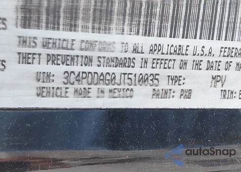2018 Dodge Journey Se Awd z USA, uszkodzony, nr VIN 3C4PDDAG0JT510035